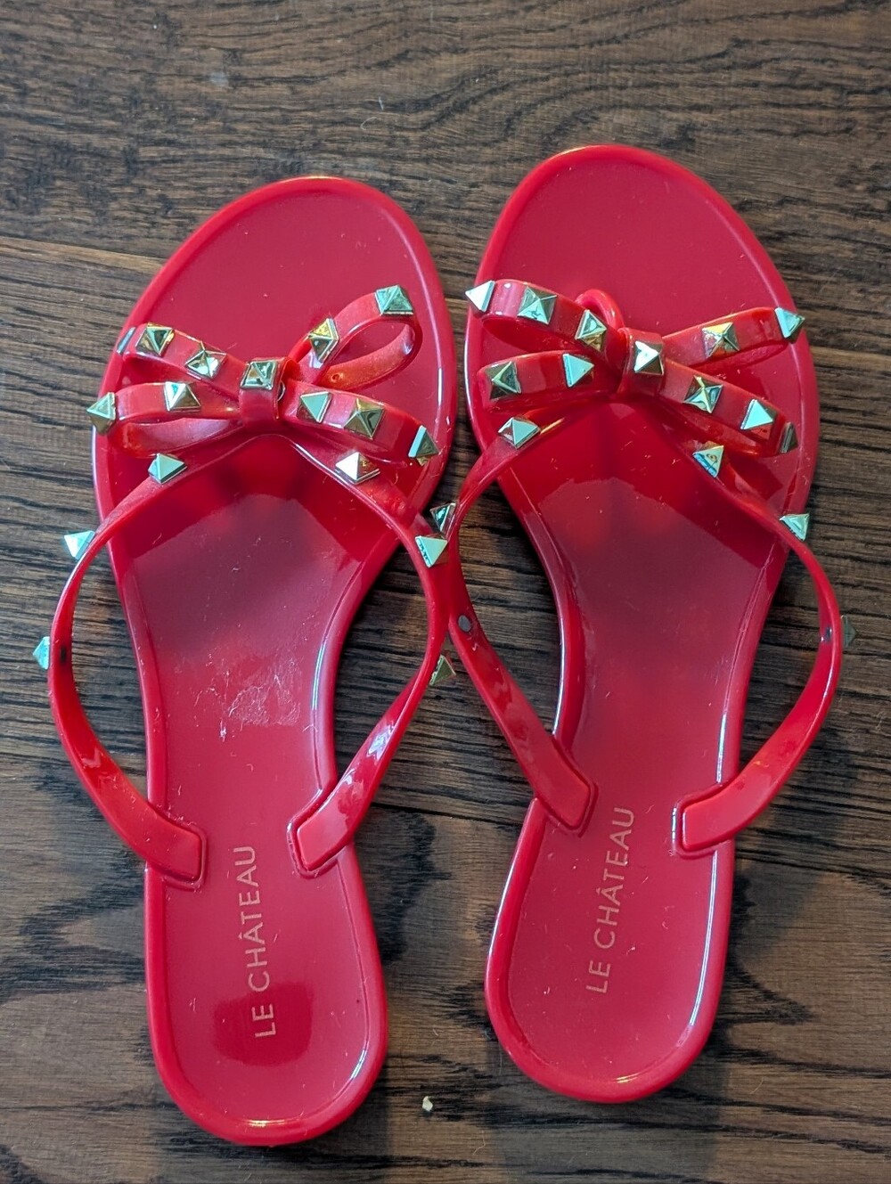 le chateau Red Studded Bow Jelly Sandals - Women
